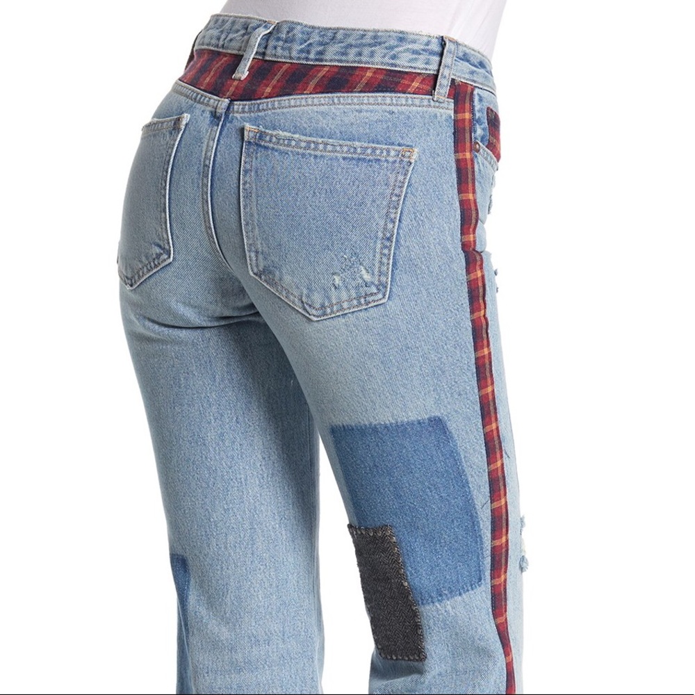 Free People Mix Plaid Slim Flare Jeans - Picture 12 of 13